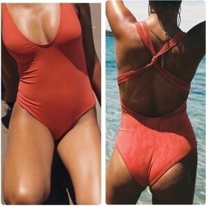 NWT Zara Strappy Twist Back One Piece Swimsuit in Orange Red